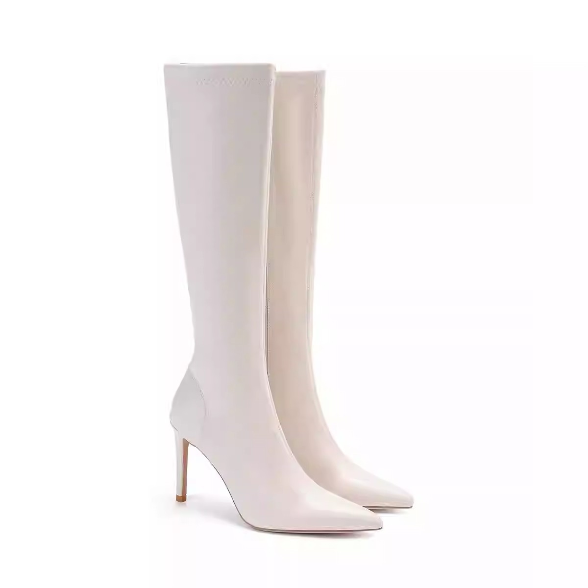 Womens Solid Color Casual White Pointedtoe Overtheknee Boots - Zalixer
