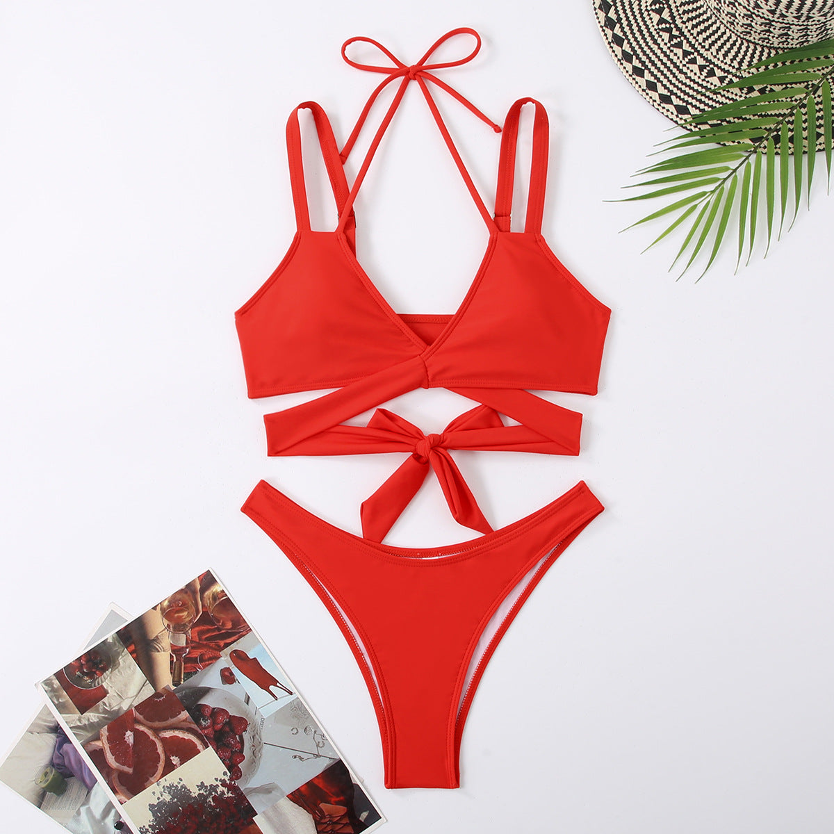 Solid Color Strap Beach Bikini Swimsuit - Zalixer