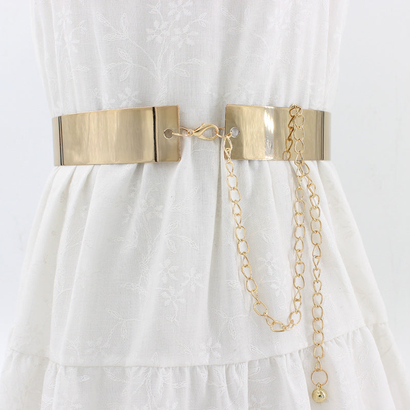 Coat Dress Iron Girdle Ladies All-match Metal Wide Accessories Waist Chain - Zalixer