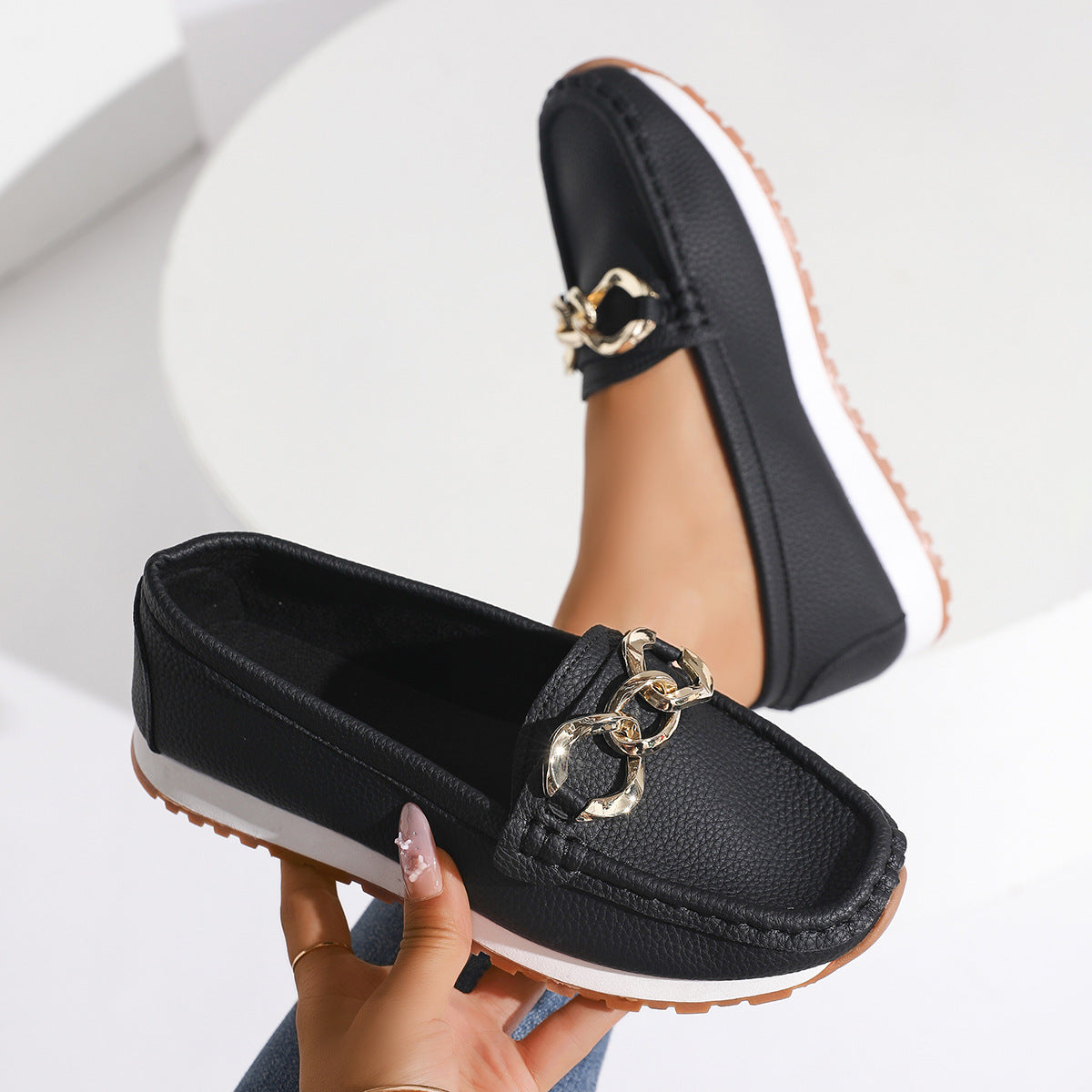 Chains Flats Womens Fashion Casual Comfortable Slip-on Shoes Loafers Spring Summer Fall - Zalixer