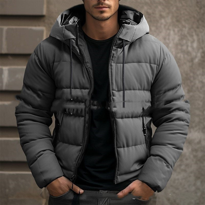 Men's Hooded Jacket Winter Pockets Zip-Up Coat Casual Outerwear Clothing