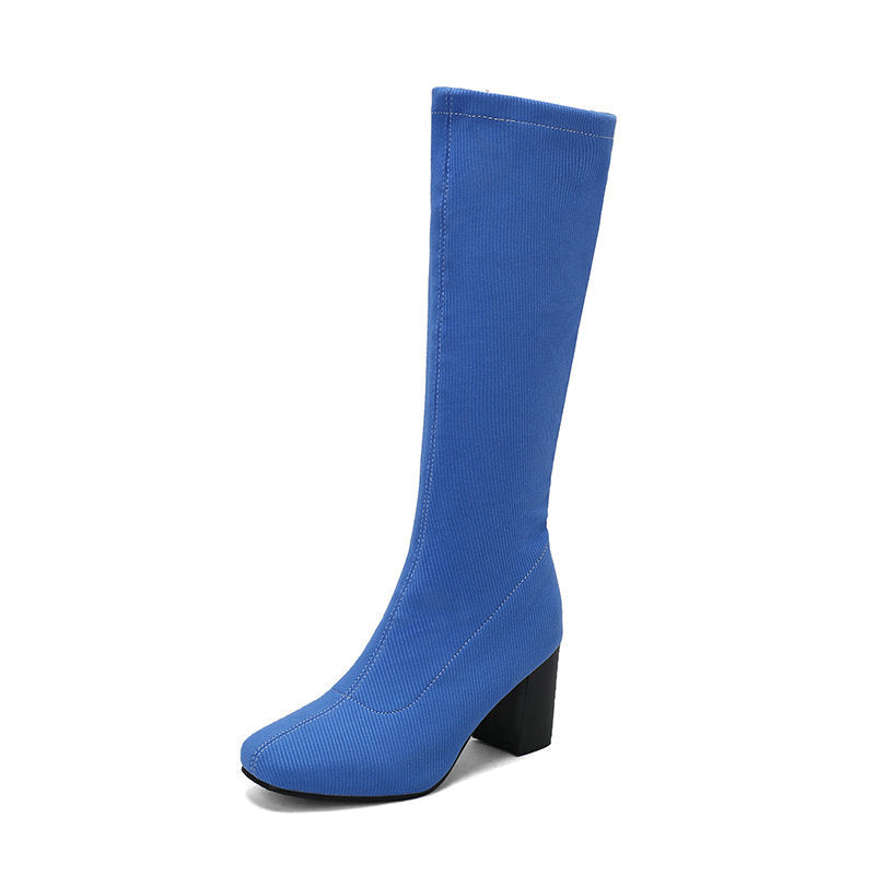Womens Stretchy Chunky Heel Over-the-Knee Boots - Zalixer