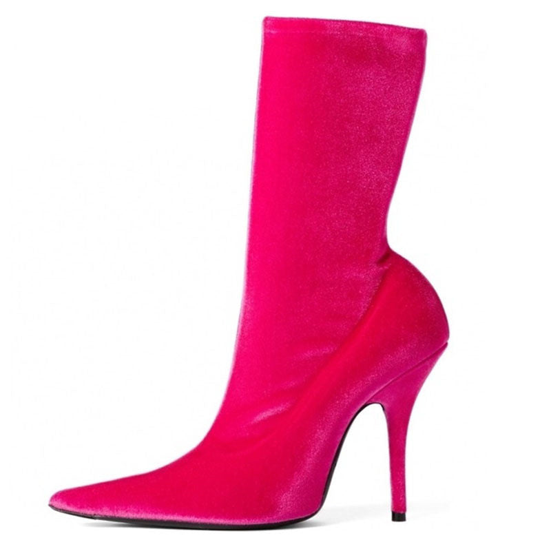 Womens Pointy Toe Elastic Boots, With Colorful , High Heels And Stiletto, Short Socks, New - Zalixer
