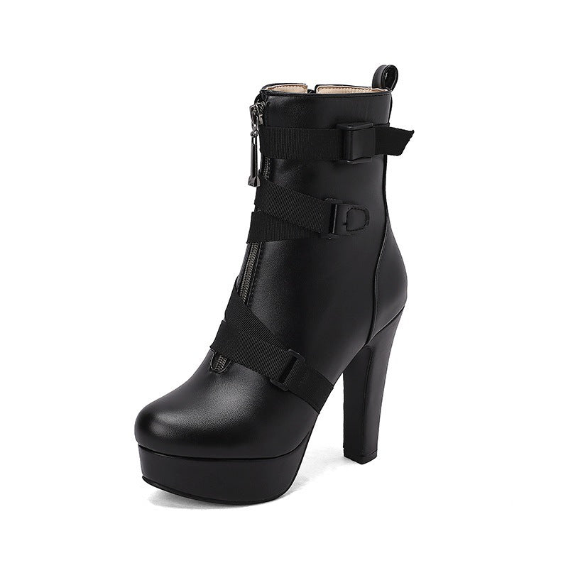 New Womens Mid-calf Boots With Thick Soles And Chunky Heels - Zalixer