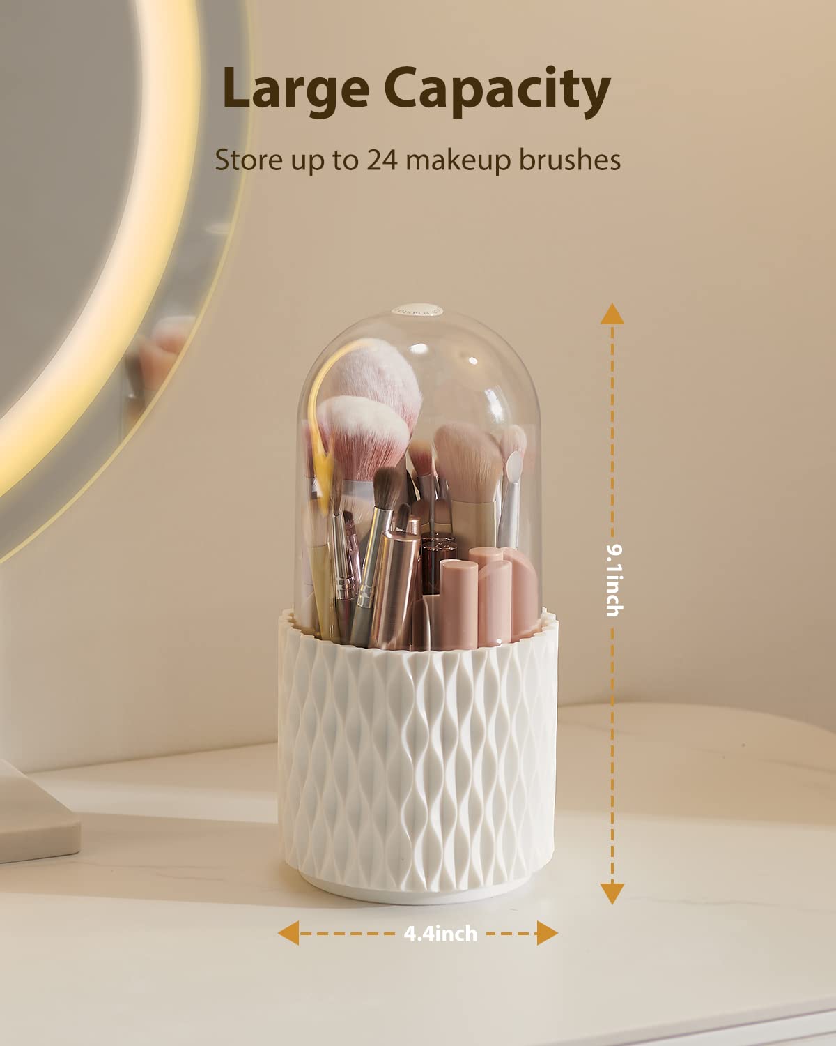 Makeup Brush Holder Dustproof & Waterproof 360 Rotating Cosmetics Make Up Brush Organizer Storage With Lid For Vanity - Zalixer