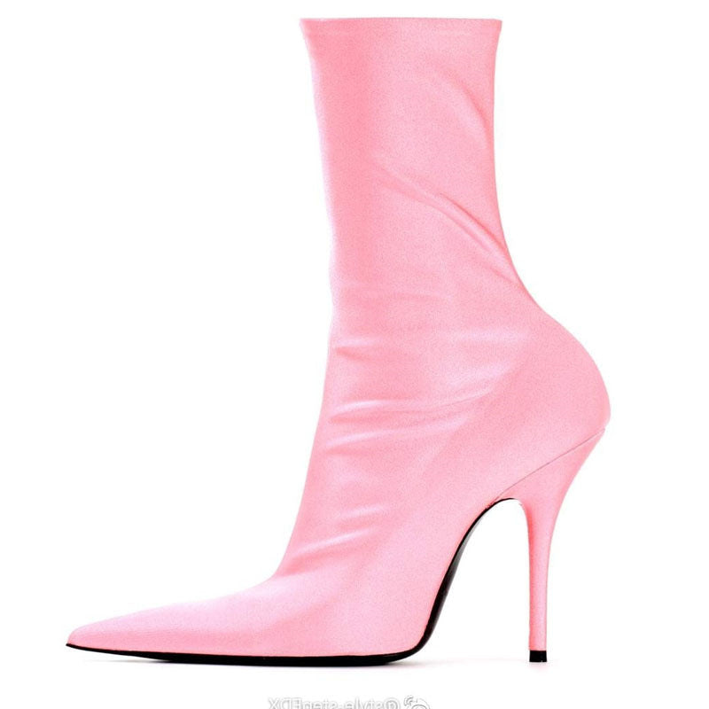 Womens Pointy Toe Elastic Boots, With Colorful , High Heels And Stiletto, Short Socks, New - Zalixer