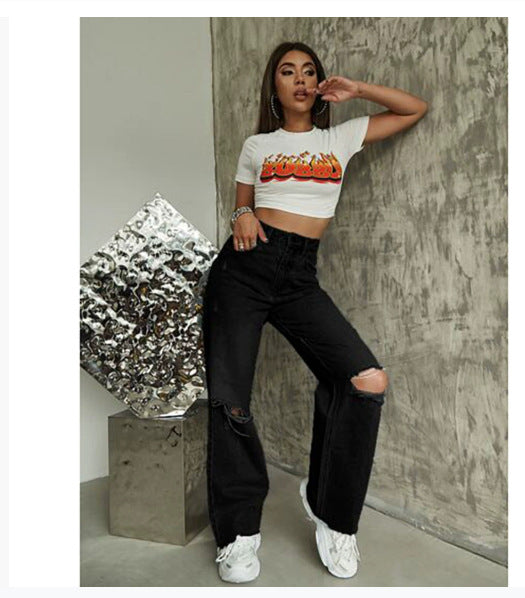 Womens Washed Casual Straight Jeans - Zalixer
