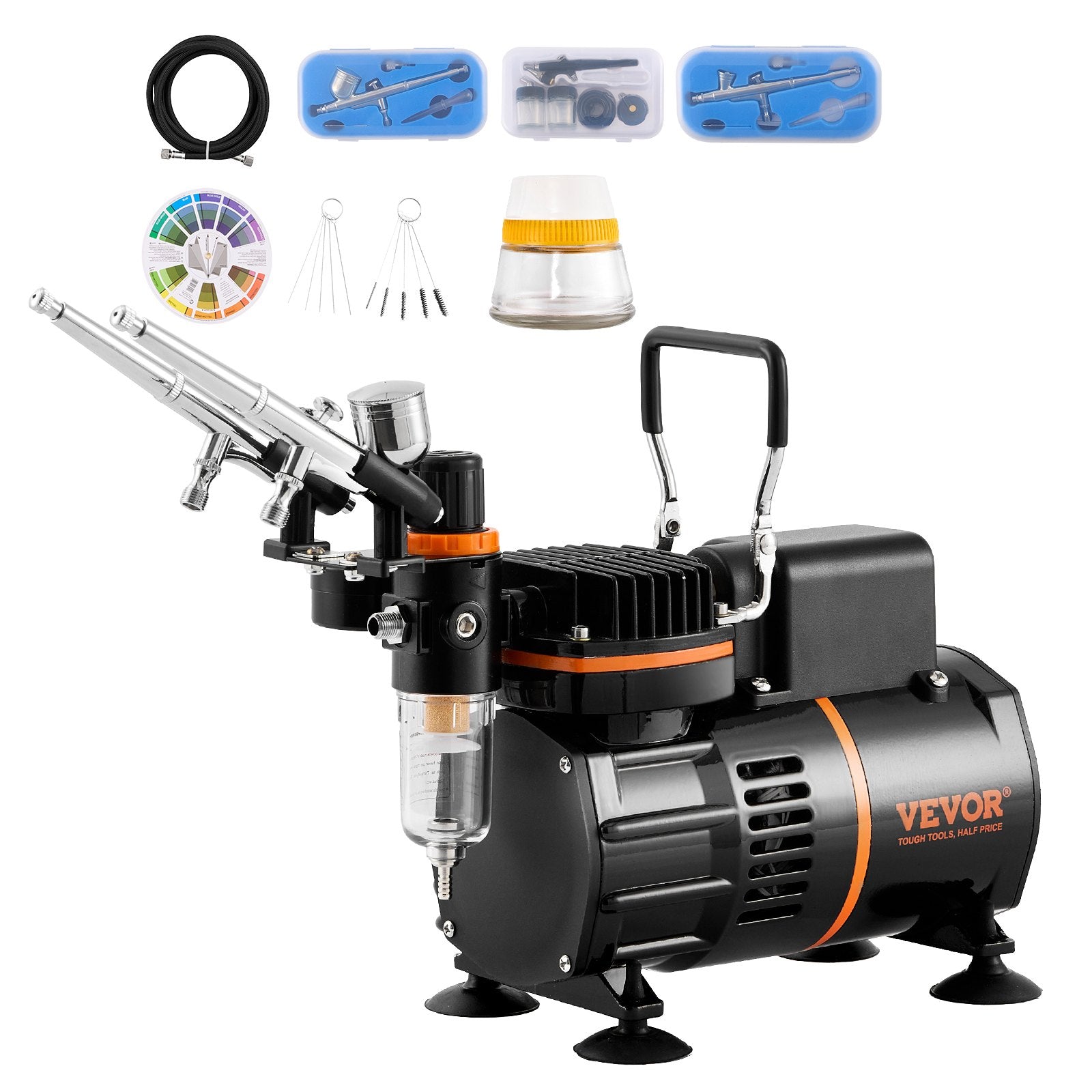 Airbrush-Set, Luftkompressor Mit Doppellüfter, Professionelles Airbrush-System-Set Mit 3 Airbrushes, Halter, Farbmischrad, Reinigungsbürsten-Set, Airbrush-Set Für Kunst, Nägel, Kekse, Make-up, K - Zalixer
