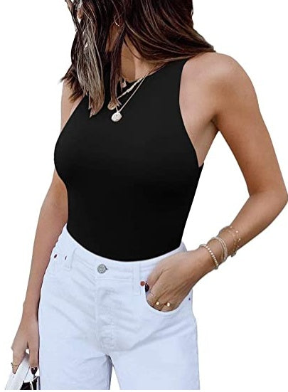 ReoRia Womens Sexy Sleeveless Racer Back Halter Neck Bodysuit Tank Tops - Zalixer