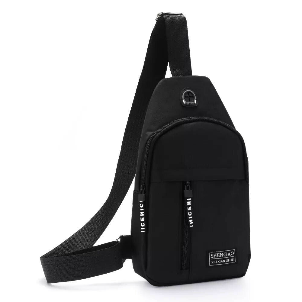 Men's Sling Cross Body Chest Shoulder Sports Travel Backpack Black