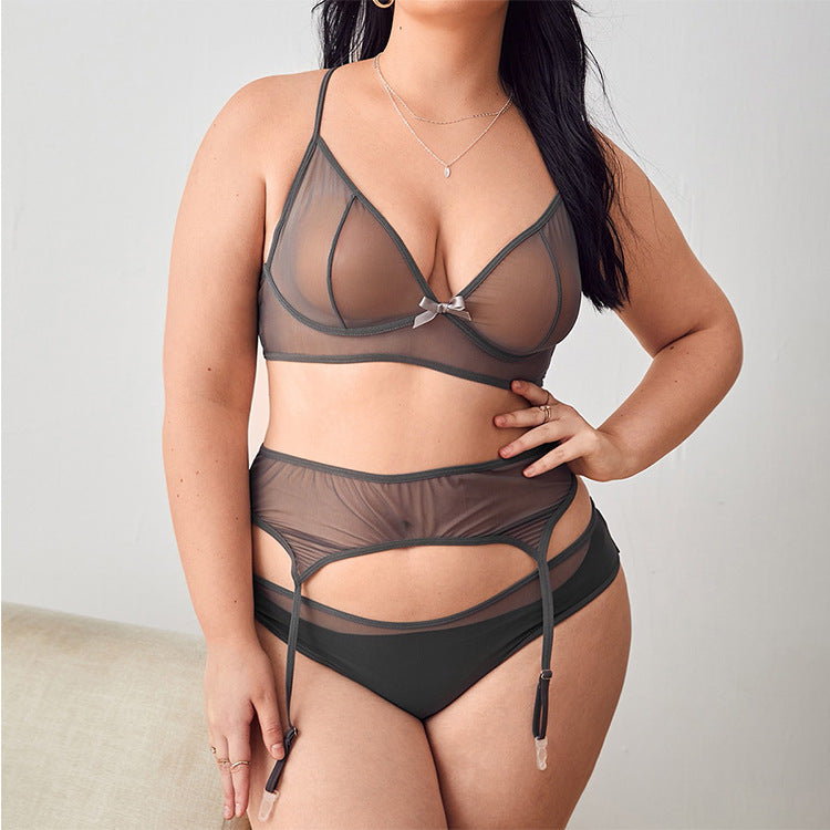 Thin See-through Bra Panties Garter Suit - Zalixer