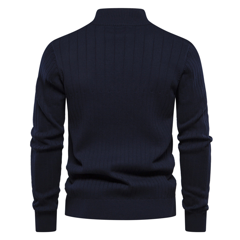 Half-zipper Pullover Sweater Men's Fashion Casual Stand Collar Long-sleeved Knitted Tops Fall Winter Clothing - Zalixer