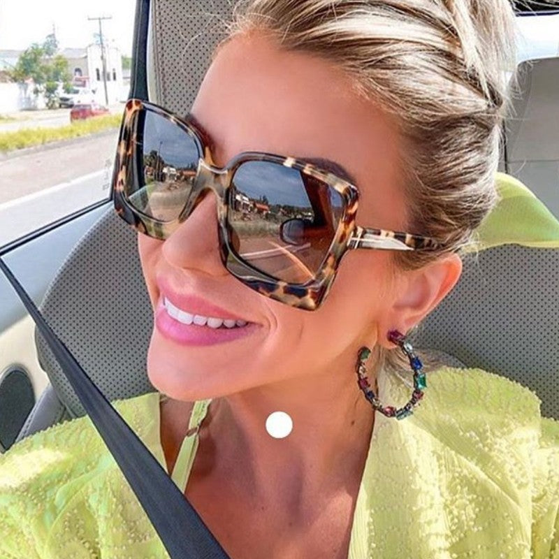 Leopard color large frame sunglasses - Zalixer