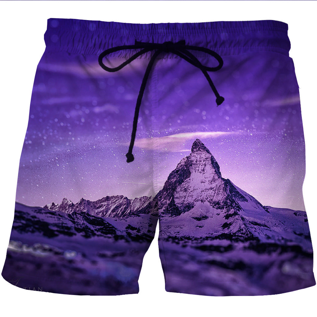 Men's quick-drying beach shorts hemp print casual section pocket shorts - Zalixer
