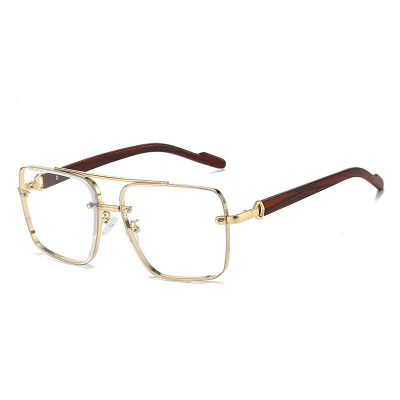 Men's Double Beam Imitation Wood Grain Leg Fashionable Sunglasses