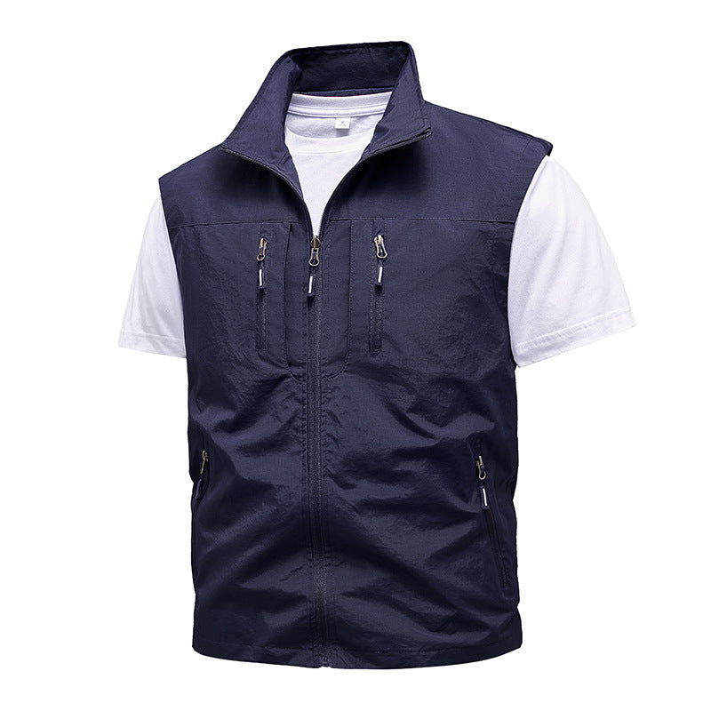 Multi-pocket Embroidered Waistcoat Plus Size Men's Shirt