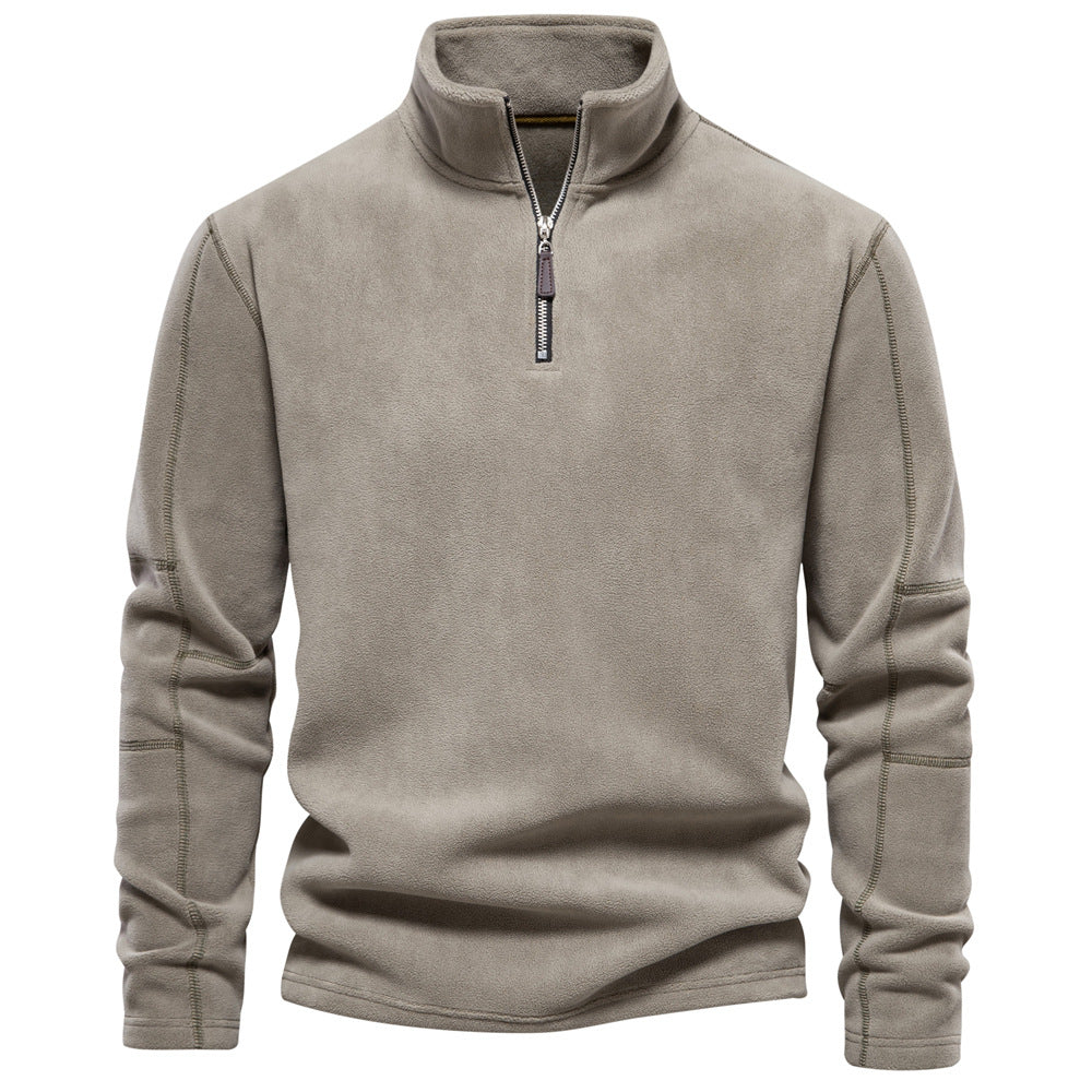 Fashion Personality Stand-collar Zippered Sweatshirt With Fleece Winter Casual Pullover Top Men's Clothing - Zalixer