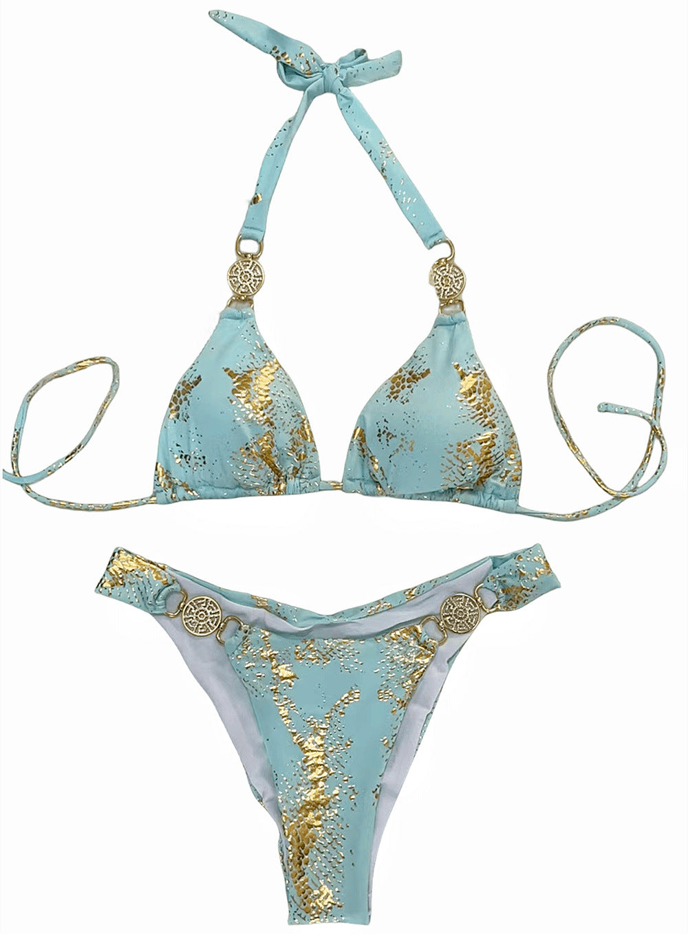 Snake Pattern Bronzing Bikini Crystal Diamond Metal Accessories - Zalixer