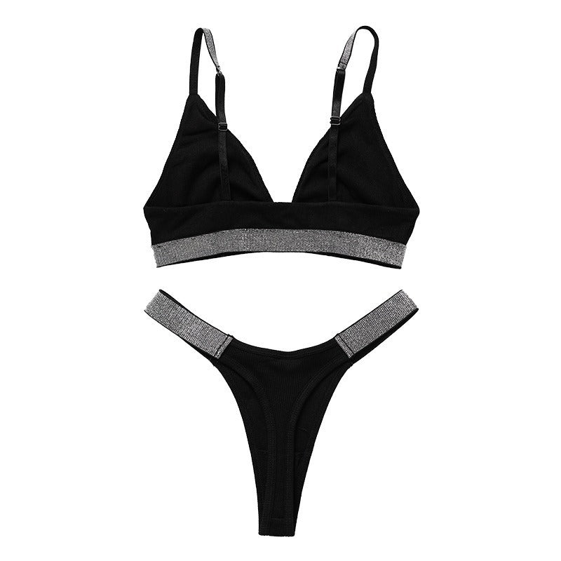 Knitted Thread Rhinestone Wireless Underwear Underwear Women's Bra Set - Zalixer