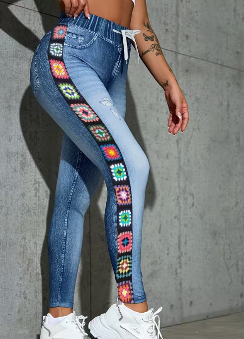 Womens Stretch Waist Faux Denim Jeans - Zalixer