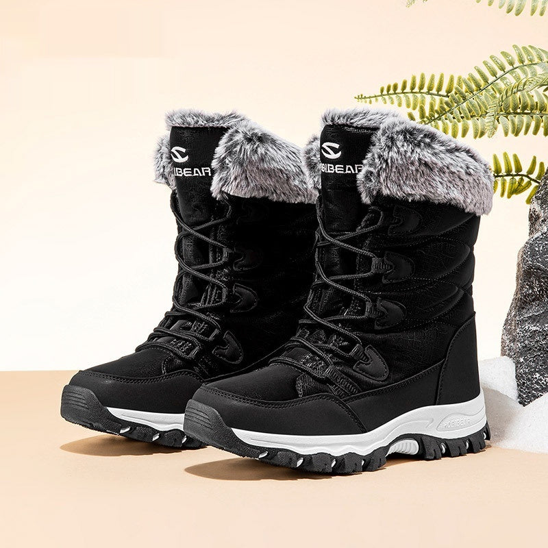 Warm Wide-toe Shoes Womens Mid-height Soft-soled Faux-fur Snow Boots For Winter - Zalixer