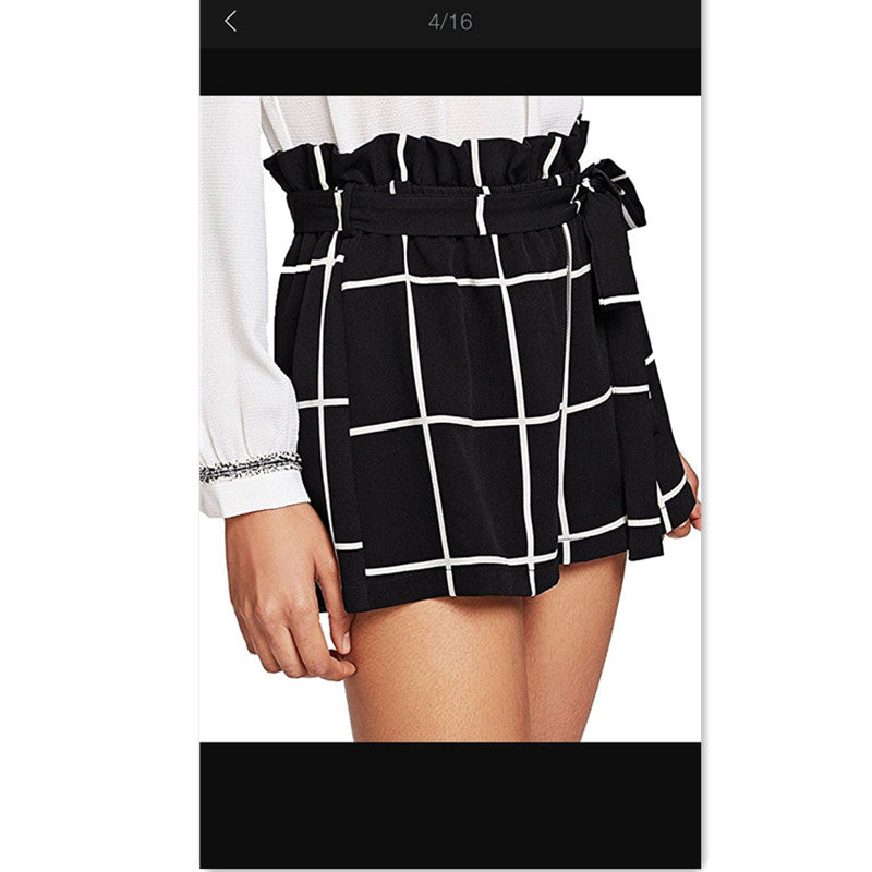 Ladies Check Waist Belt Shorts - Zalixer