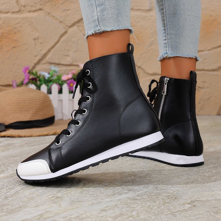 Womens Stylish Side-zip Flat Ankle Boots - Zalixer