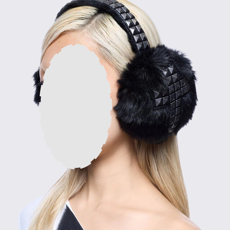 Dark Gothic Rhinestone-Embroidered Earflap Hat With Accessories - Zalixer