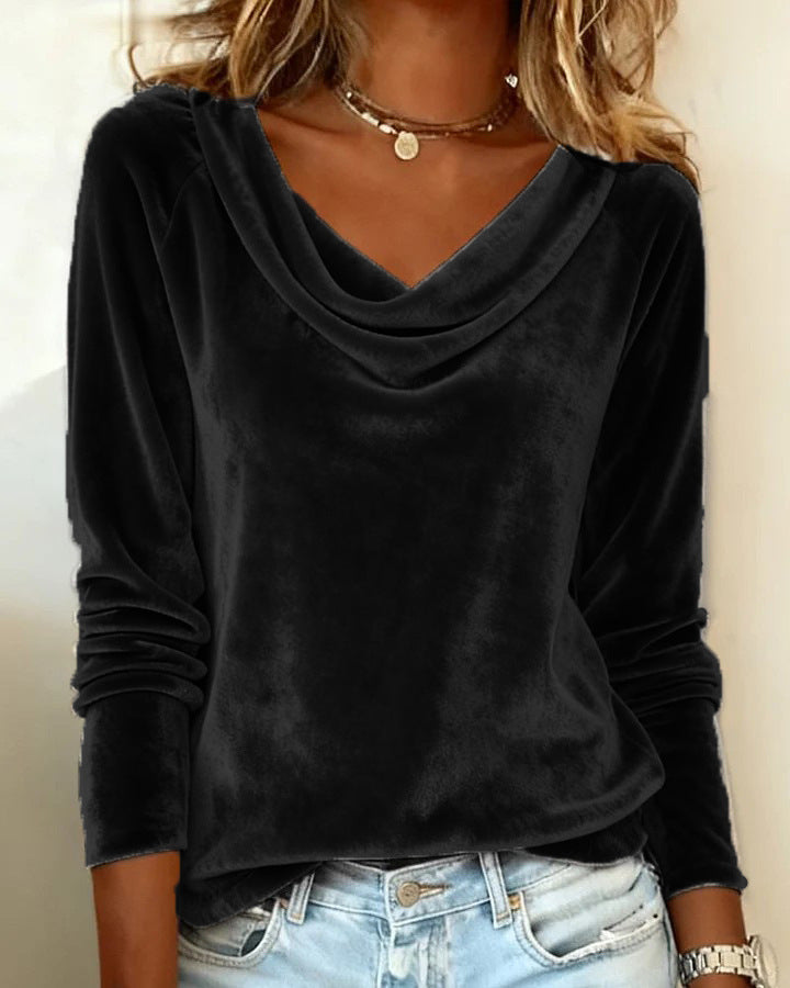 Elegant Velvet Long Sleeve Shirts For Women Fall Spring Solid Color Loose Women Blouses Fashion Pullover Tops Party Clothes - Zalixer