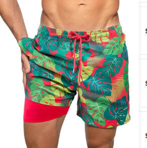 European And American Shorts Men's Beach Sports Pants Printed Double Shorts - Zalixer