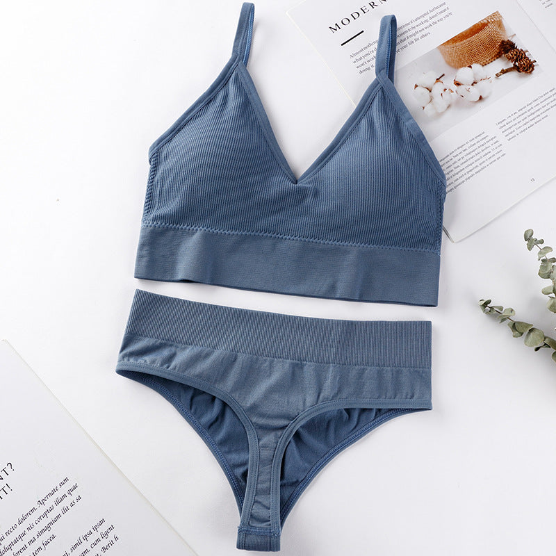 Women's Thin French Style No Steel Ring Panties And Bra Set - Zalixer
