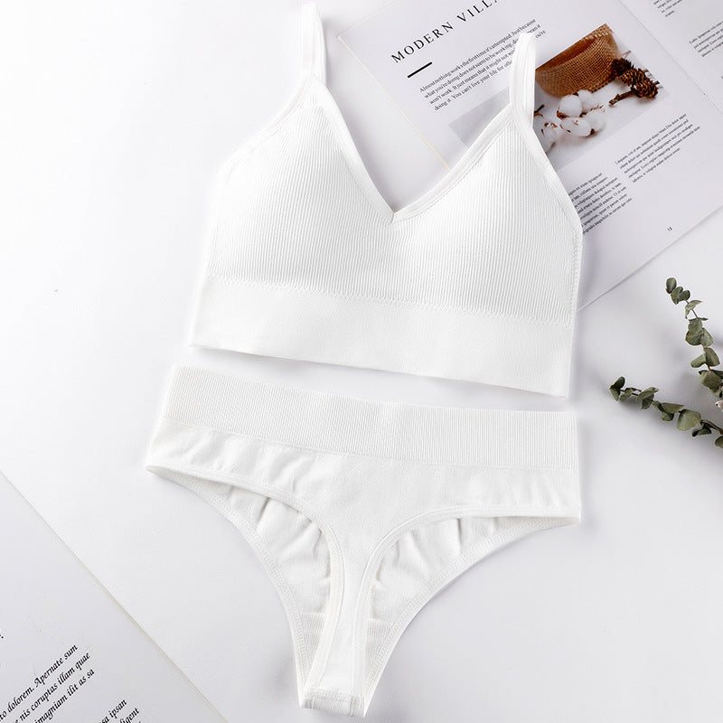 Women's Thin French Style No Steel Ring Panties And Bra Set - Zalixer