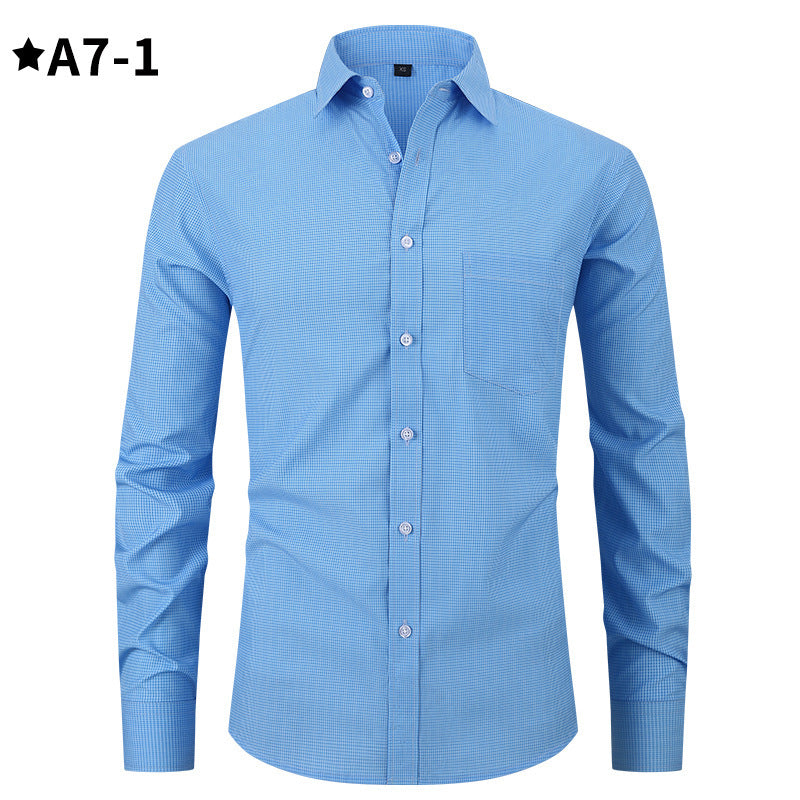 Men's Business Formal Solid Color Polo Collar Plaid Shirt