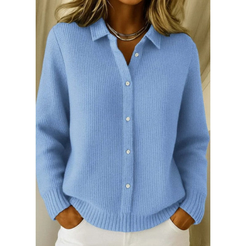 Casual Fashion Button Knitted Lapel Sweater For Women Long Sleeve Knitted Sweaters Tops Winter Jumper - Zalixer