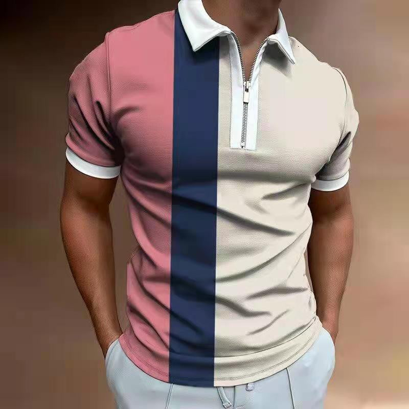 Men's Striped Printed Short Sleeve Lapel Shirt
