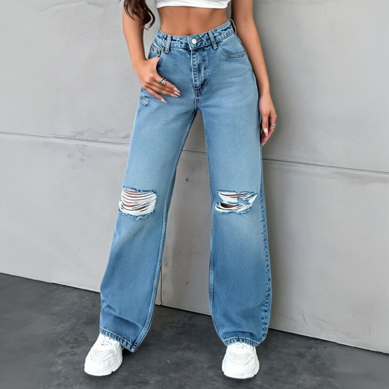 Womens Washed Casual Straight Jeans - Zalixer