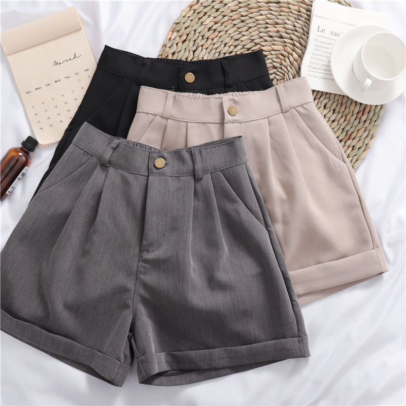 Solid Color All-match Roll-up Wide-leg Casual Shorts - Zalixer