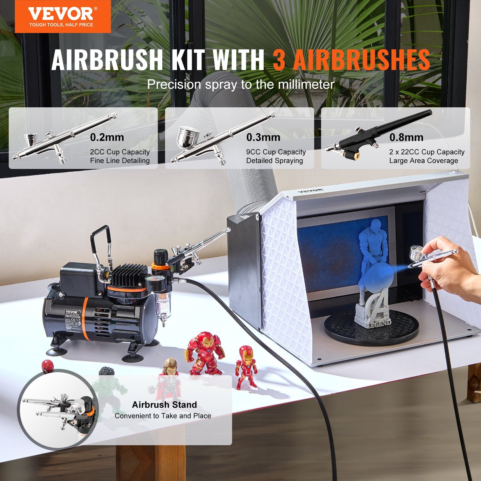 Airbrush-Set, Luftkompressor Mit Doppellüfter, Professionelles Airbrush-System-Set Mit 3 Airbrushes, Halter, Farbmischrad, Reinigungsbürsten-Set, Airbrush-Set Für Kunst, Nägel, Kekse, Make-up, K - Zalixer