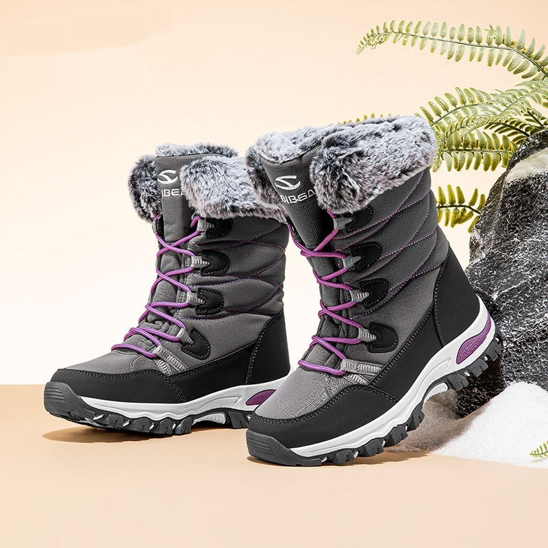 Warm Wide-toe Shoes Womens Mid-height Soft-soled Faux-fur Snow Boots For Winter - Zalixer