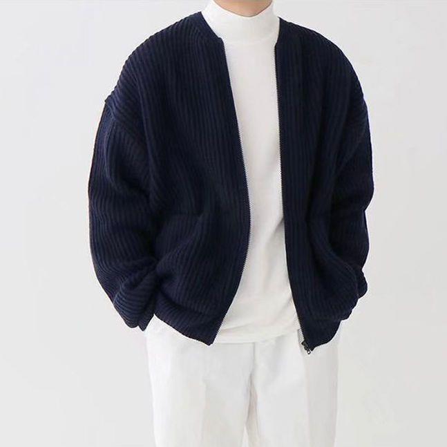 Men Zip Up Knitted Cardigan Lined Funnel Neck Jumper Sweater Pockets Coat All Seasons Comfortable Soft Long Sleeve - Zalixer