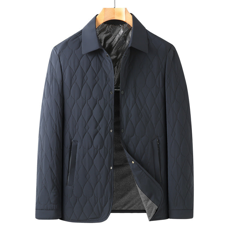 Men's Lightweight Business Diamond Lattice Autumn Winter Cotton-padded Coat