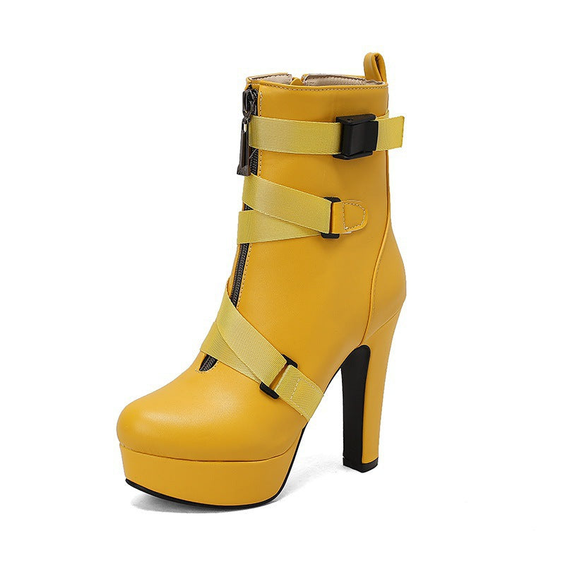 New Womens Mid-calf Boots With Thick Soles And Chunky Heels - Zalixer