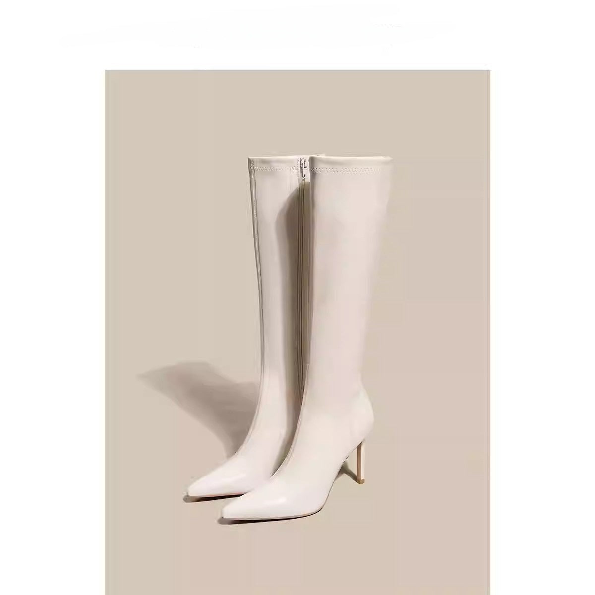Womens Solid Color Casual White Pointedtoe Overtheknee Boots - Zalixer