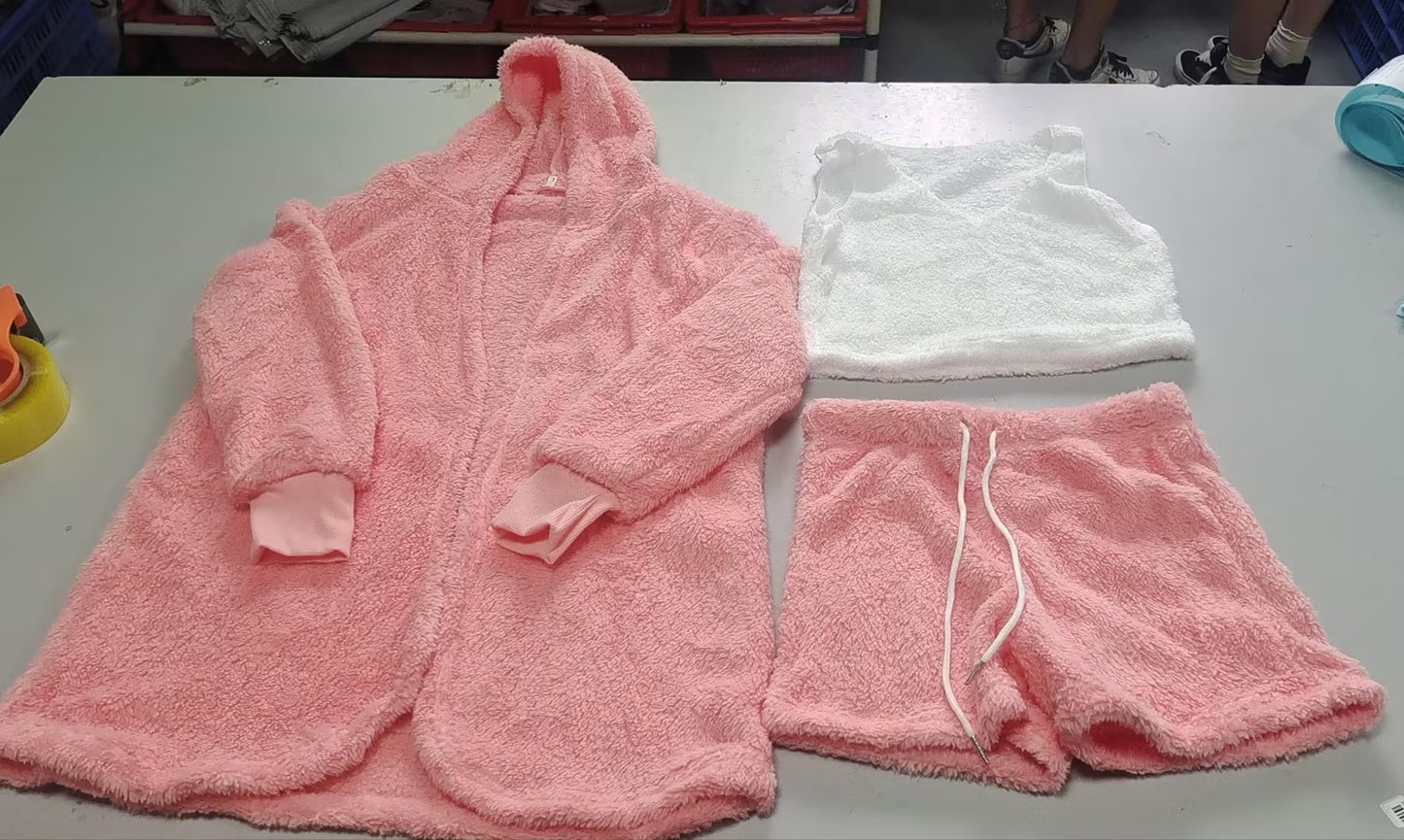 3pcs Womens Clothing Long Sleeve Crop Tank Top And Drawstring Shorts Pajama Set - Zalixer