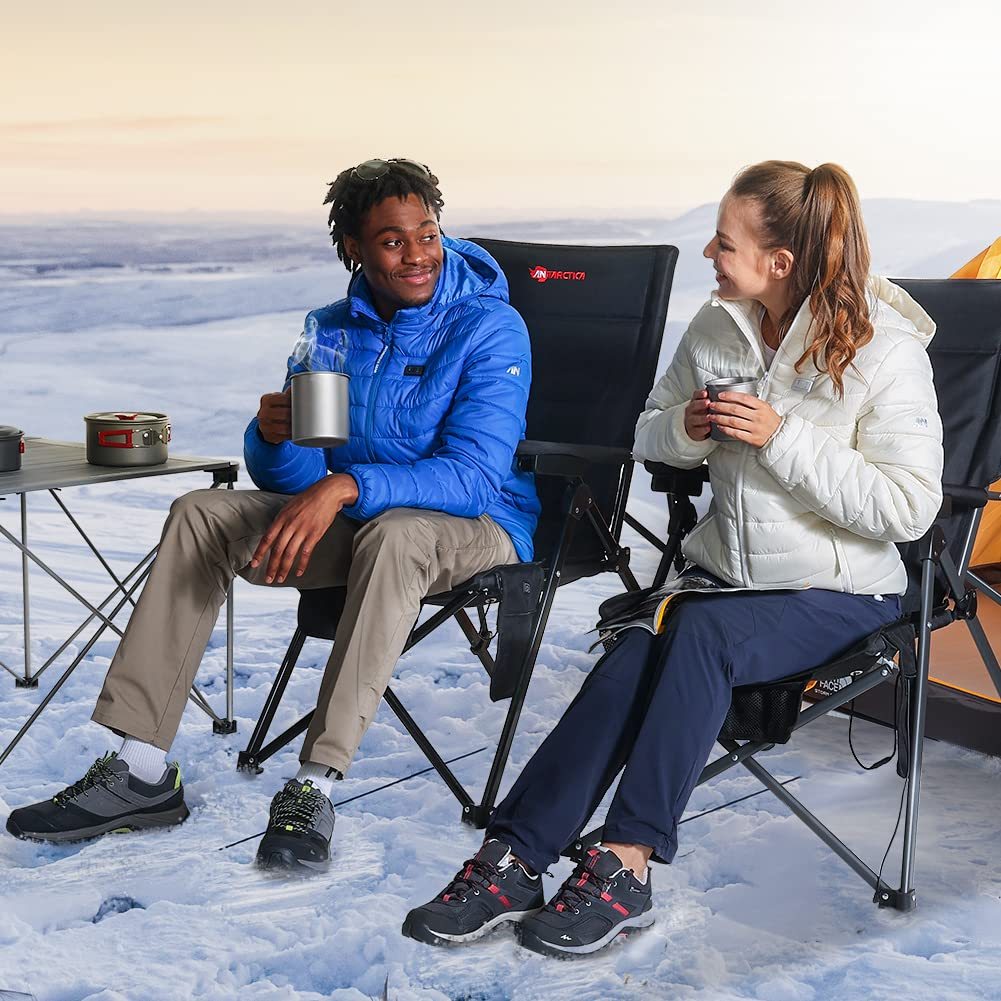 Antarctica Gear Heated Camping Chair With 12V 16000mAh Battery Pack, Heated Portable Chair, Perfect For Camping, Outdoor Sports, Hunting, And Beach Party, With 5 Pockets