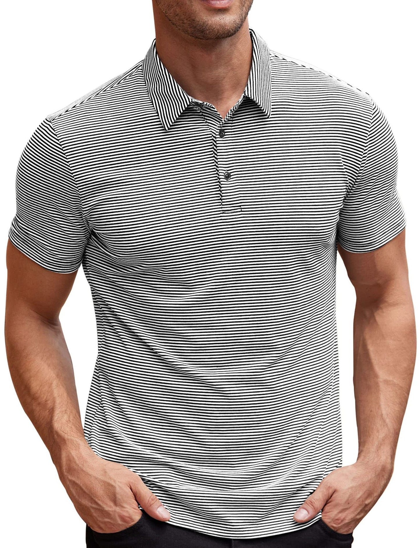 Contrast Color Striped Short Sleeve Men's Summer Loose Lapels