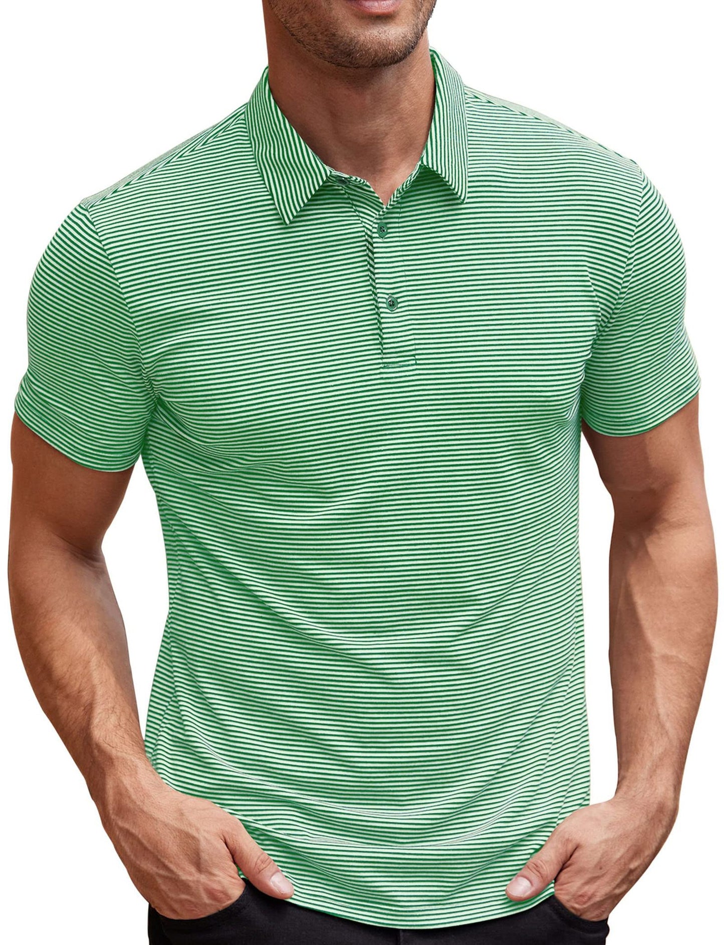 Contrast Color Striped Short Sleeve Men's Summer Loose Lapels