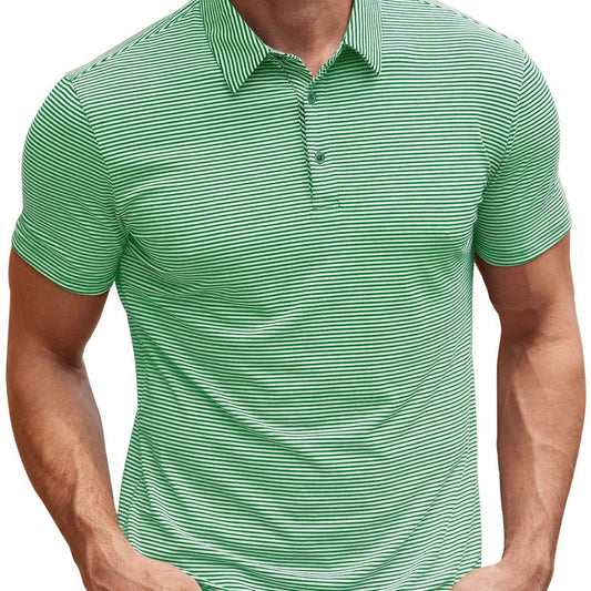 Contrast Color Striped Short Sleeve Men's Summer Loose Lapels