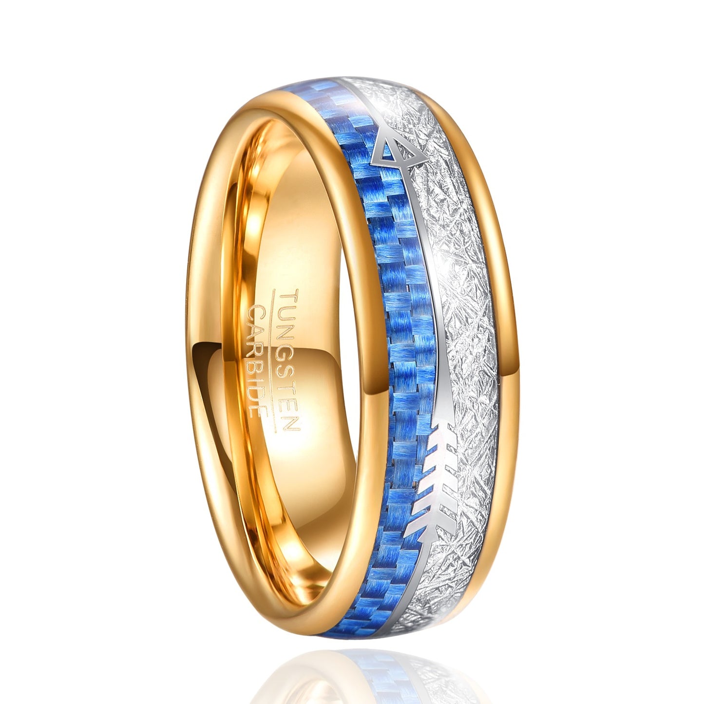 Electroplated Gold Inlaid Blue Carbon Fiber Tungsten Ring