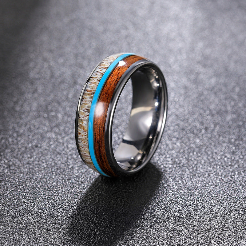 Antlers Turquoise And Acacia Mangium Tungsten Ring